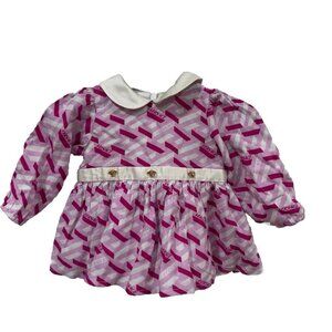 Baby Versace Kids geometric print silk dress 0-3‎ Months Pink Logo